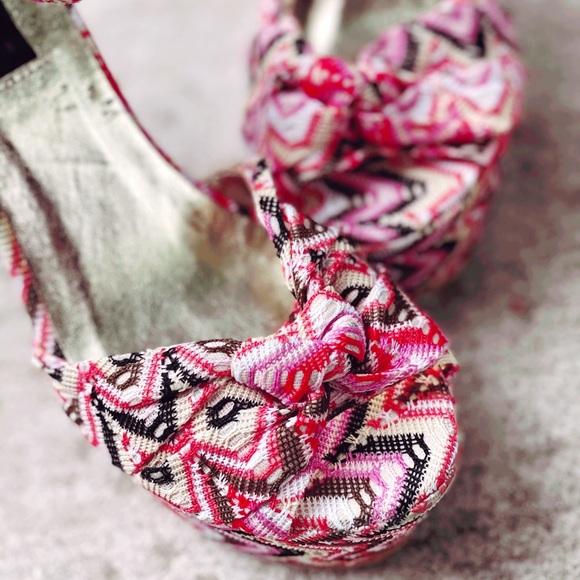 Pink & Yellow Missoni Print Ankle Strap Platforms - Picture 5 of 9